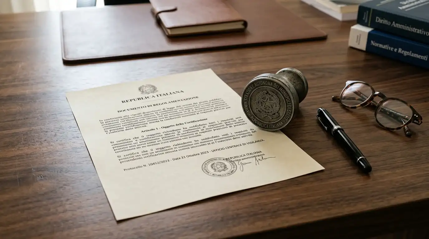 Documento ufficiale ADM con timbro su scrivania