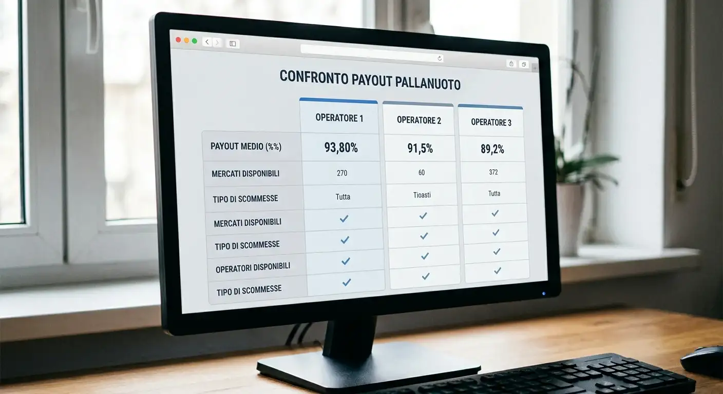 Confronto a colpo d'occhio del payout di tre bookmaker ADM sulla pallanuoto