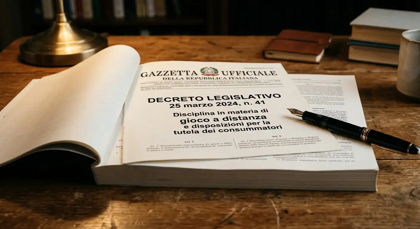 Copertina del Decreto Legislativo 41 del 2024 sulla riforma del gioco a distanza in Italia
