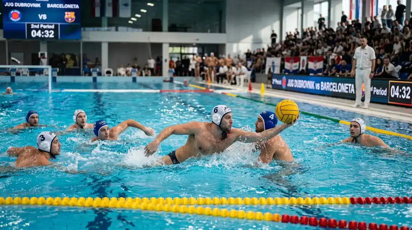 Jug Dubrovnik in azione in una sfida europea di pallanuoto