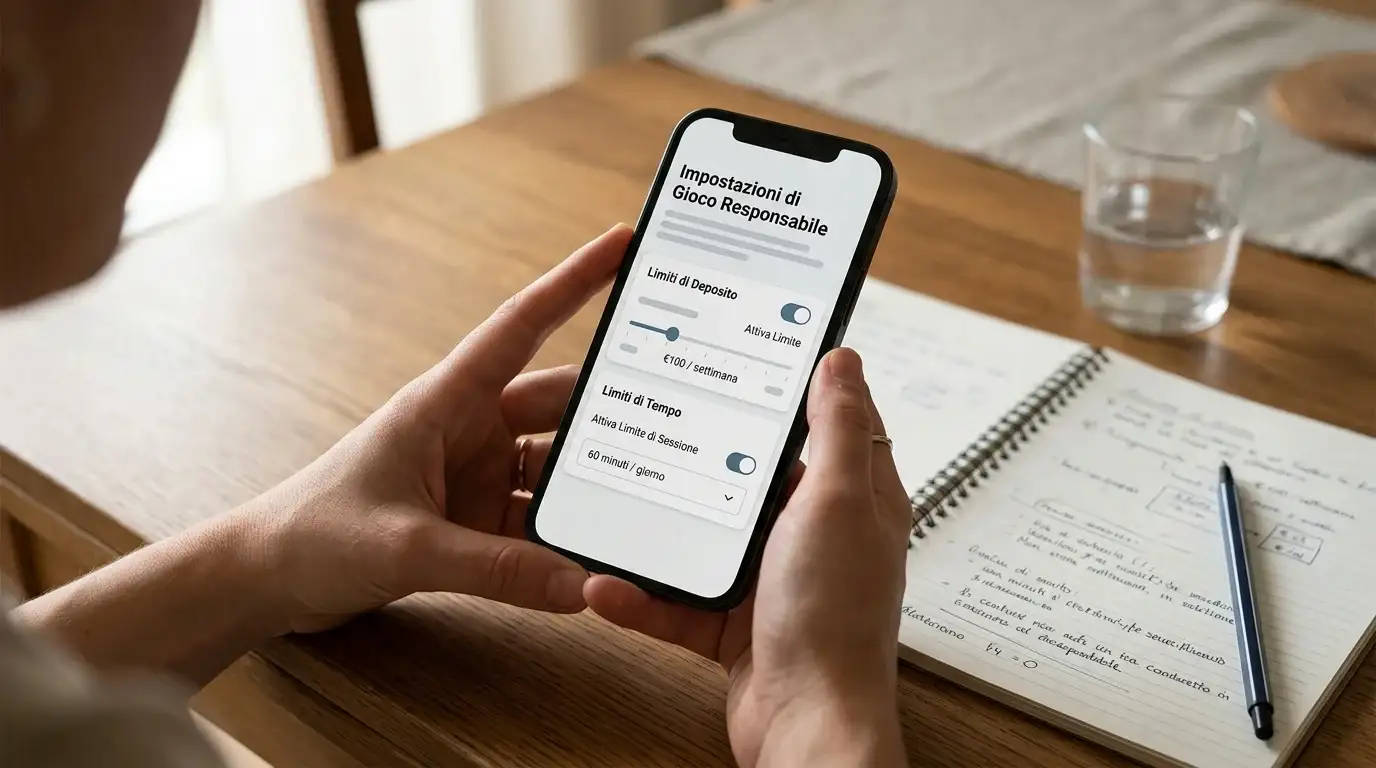 Schermata di impostazione limiti su conto di gioco con appunti su quaderno
