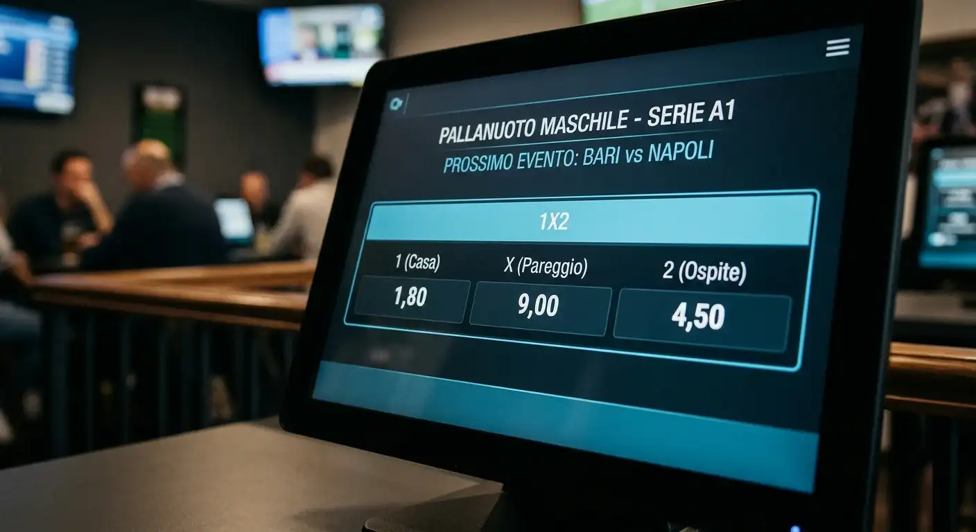 Mercato 1X2 pallanuoto con quote per vittoria casa pareggio e vittoria trasferta