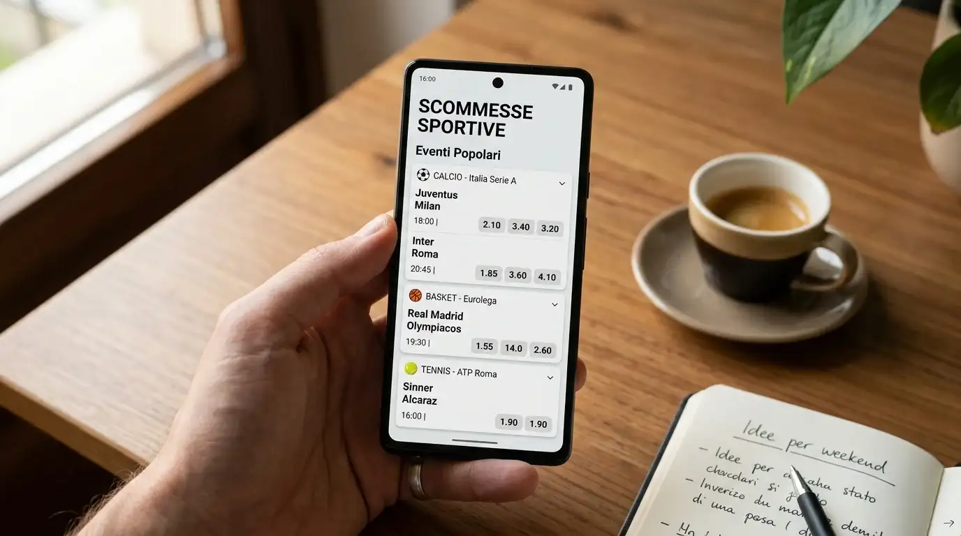 Smartphone con palinsesto di scommesse sportive su sfondo neutro