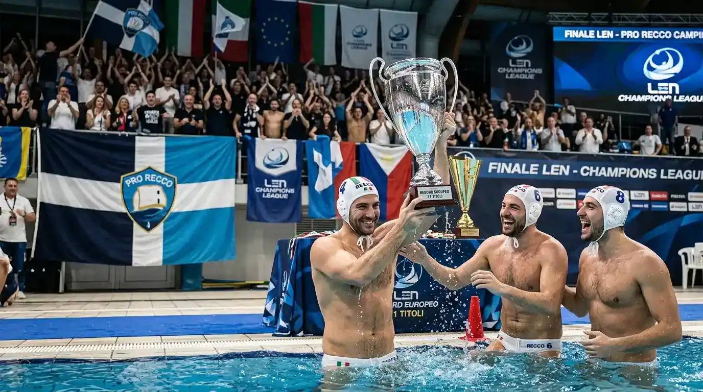 Trofei e bandiere del Pro Recco simbolo del record europeo