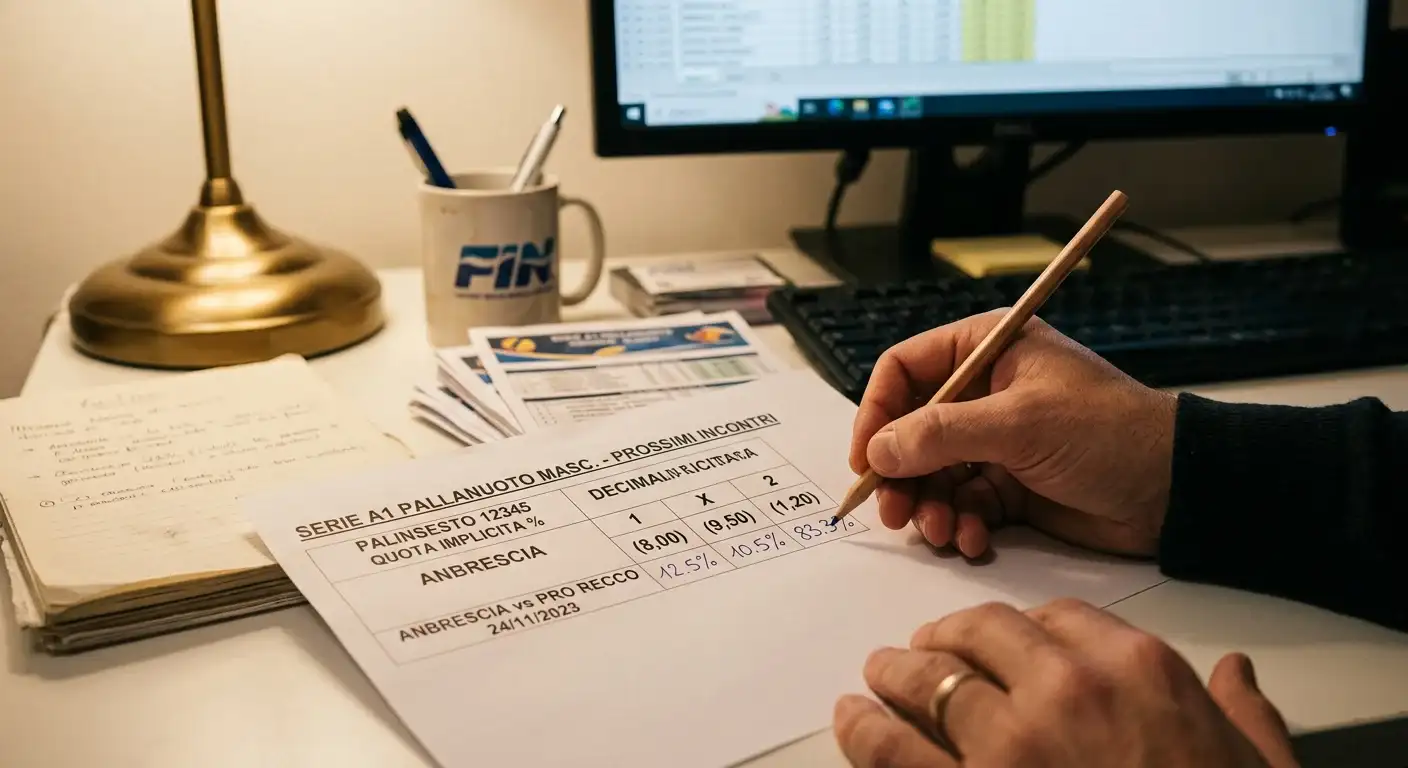 Foglio di lavoro con calcolo della probabilità implicita partendo da quote decimali pallanuoto