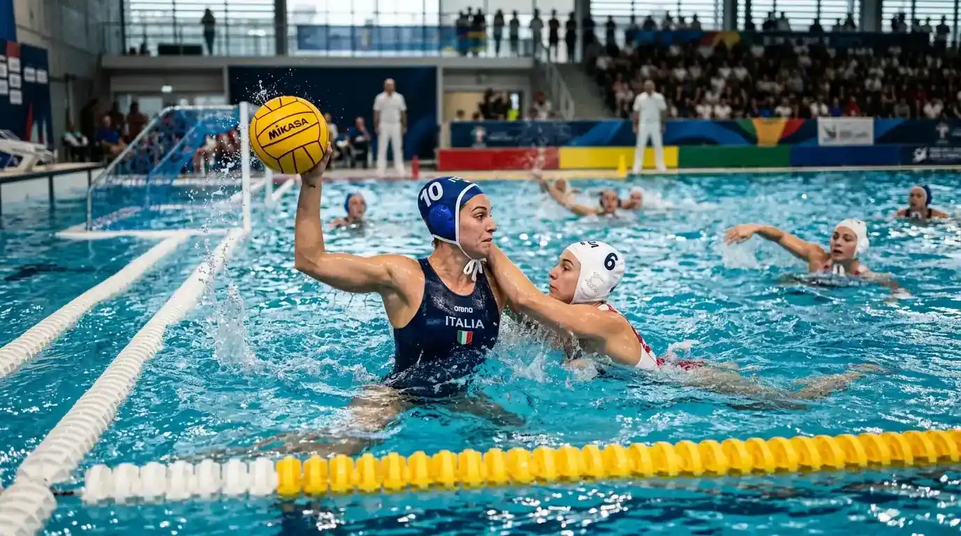 Setterosa in azione in vasca con la maglia azzurra