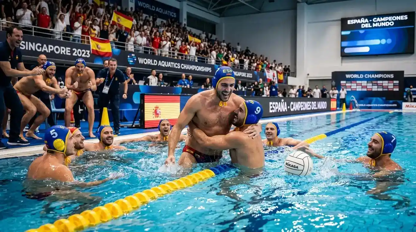Nazionale spagnola di pallanuoto sul podio mondiale di Singapore
